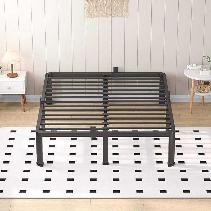 18 Inch Full Heavy Duty 3500 lbs Bed Frame with Round-Corner Legs & Anti-Squeak Design – Quick Assembly Metal Platform, No Box Spring Needed