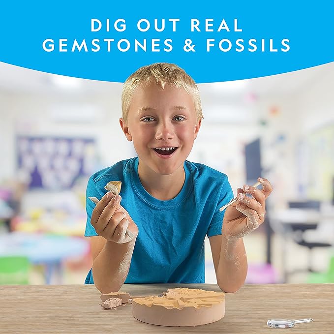 National Geographic Mega Fossil and Gemstone Dig Kit - Excavate 20 Real Fossils and Gems, Science Kit for Kids, Rock Digging Excavation Kit, Geology Gifts for Boys and Girls