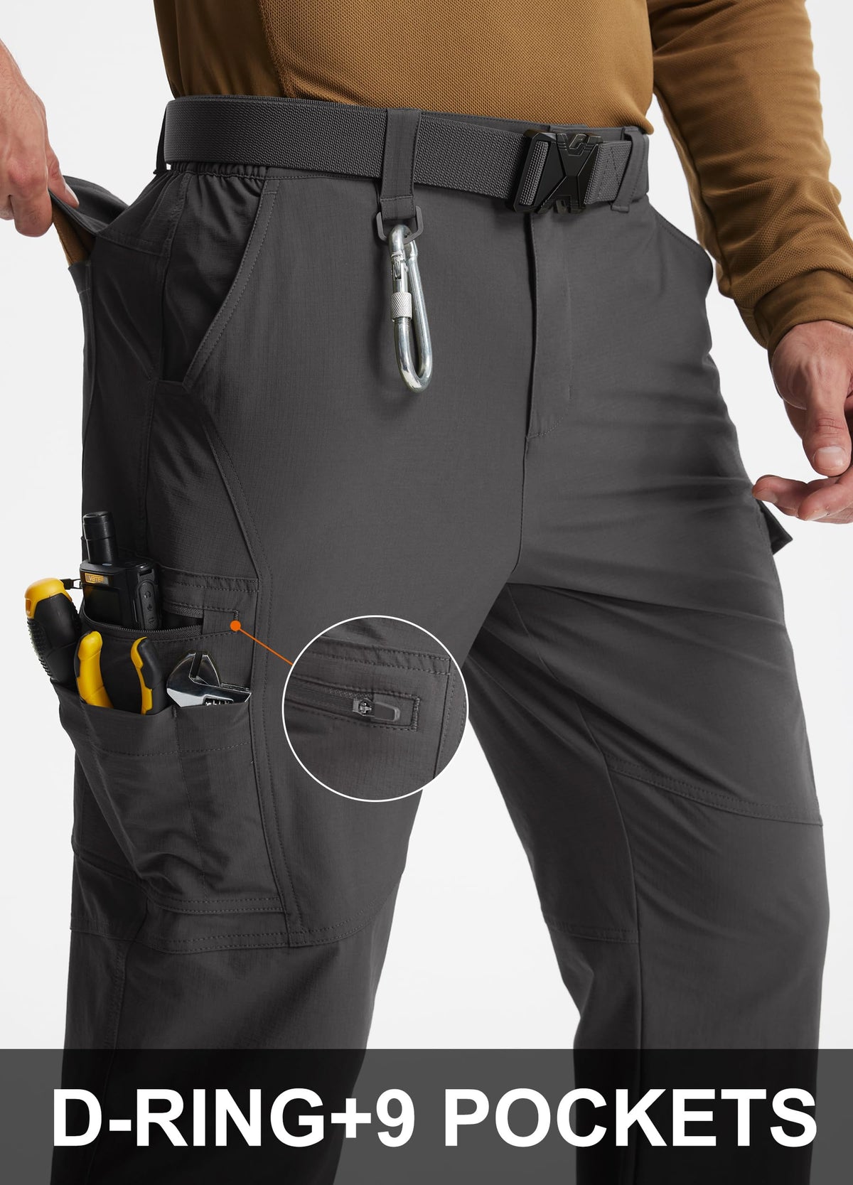 Libin Men's Work Pants Hiking Cargo Pants Water Resistant Stretch Tactical Outdoor Trousers with 9 Pockets, Dark Grey, 34W x 32L
