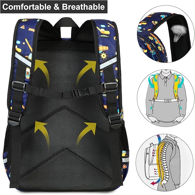DSIUE Backpacks for Boys School Bags for Kids Elementary Bookbag and Lunch Box Set Engineering Navy Blue