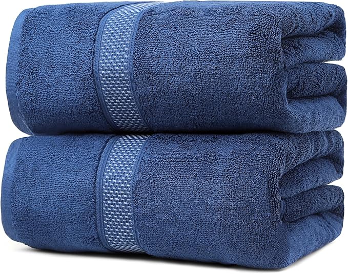 Super Absorbent Quick Drying | Hotel Grade Extra Large Bath Towels, 2-Piece Set, Bathroom Luxury Soft Towels-650GSM Cotton Luxury Beach Bath Towel 80x160cm (31.5x63 inches) (Dark Blue)
