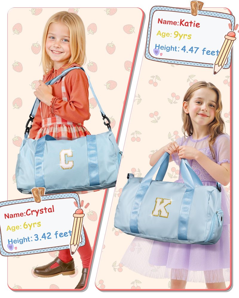 Vogewood Birthday Gifts for 3 4 5 6 7 8 9 10 11 12 Year Old Girls-Girl Gym Bag with Shoe Compartment, Kid Personalized Weekender Ballet Bags, Initial Travel Tote with Makeup Pouch (Letter B)