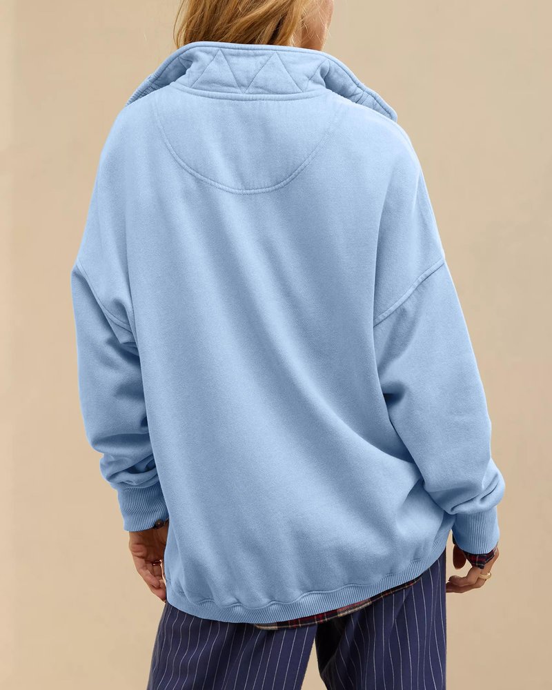 Gacaky Sweatshirt for Women Oversized Casual Long Sleeve Button Henley Neck Pullover Tops Fashion Outfits Clothes Blue X-Small