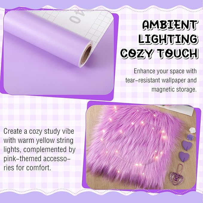 12 Pcs Locker Accessories Kit Magnetic Mirror Whiteboard Pen Holder Magnet Hook Locker Wallpaper Rug Keychain Marker String Light for Back to School Essentials Decorations (Purple)