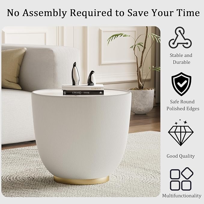 Round Coffee Table Set with Sintered Stone Tabletop, 29.53" Orange Drum Center Table and 19.69" White Coffee Table Set, 2 Pieces Living Room Table Set with Fluted PU Leather Cover& Metal Base