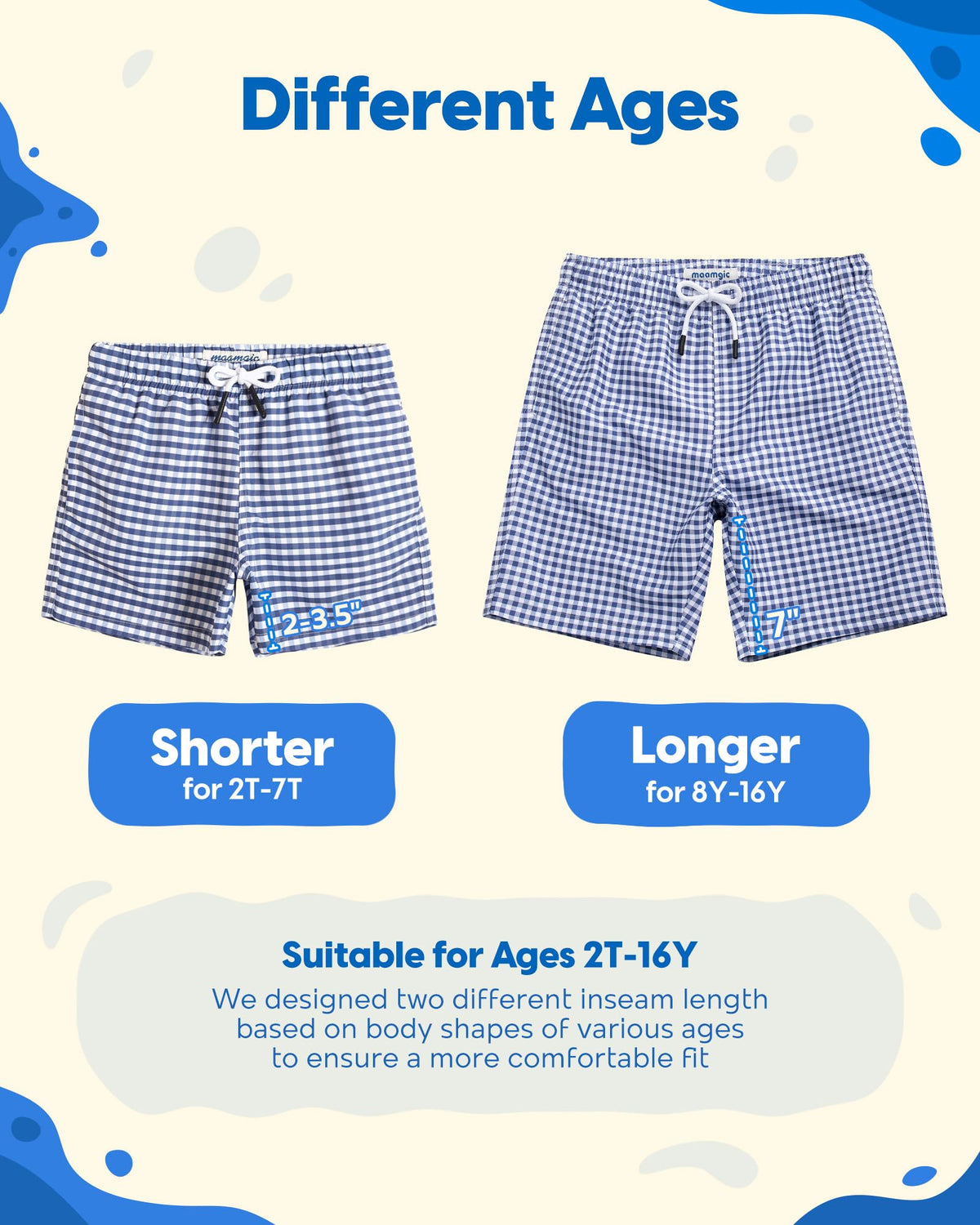 maamgic Boys Swim Trunks Toddler Swim Shorts Little Boys Bathing Suit Swimsuit Toddler Boy Swimwear,Check Bluepurple,14 T