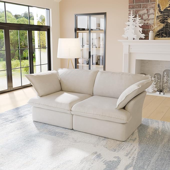 WJShome Love Seat Sofas, 82.66inch Modern Down Filled Modular Sectional Sofas, Cushion Covers Removable, Customizable Modular Sectional Couch for Living Room Apartment Lounge Bedroom (Beige, 2 Seat)