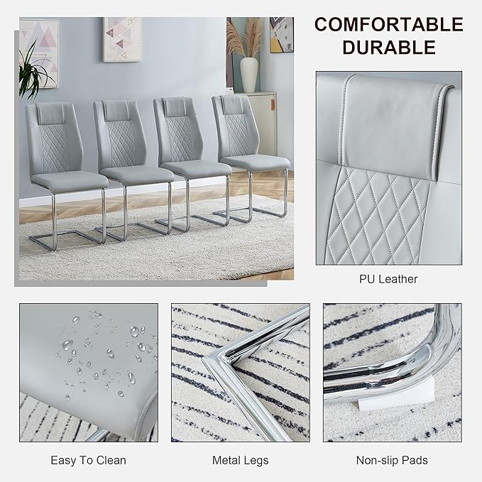 Modern Rectangular Dining Room Table & Chairs Set, PU Leather Upholstered, 55" Dinner Table for Kitchen & Dining Room