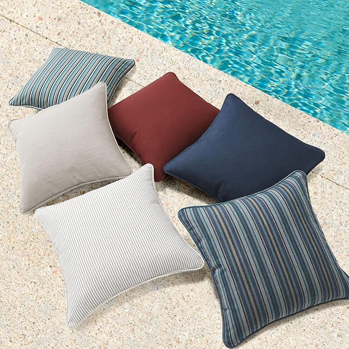 Outdoor Sunbrella Decorative Throw Pillow Covers Only, Pack of 4, 17"x17" & 20"x12" Water Repellent Replacement Lumbar Pillow Case for Patio, Couch, Sofa and Patio Furniture, Troupe Dock