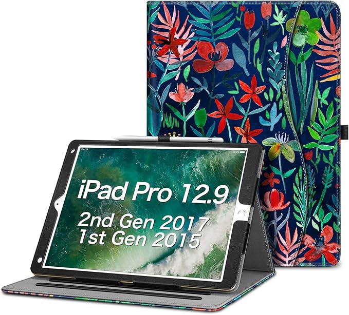 Fintie Multi-Angle Case, 2017/2015 iPad Pro 12.9 inch (Old Model) 1st & 2nd Gen Case - [Corner Protection] Folio Stand Cover with Pencil Holder & Pocket, Auto Wake/Sleep, Jungle Night