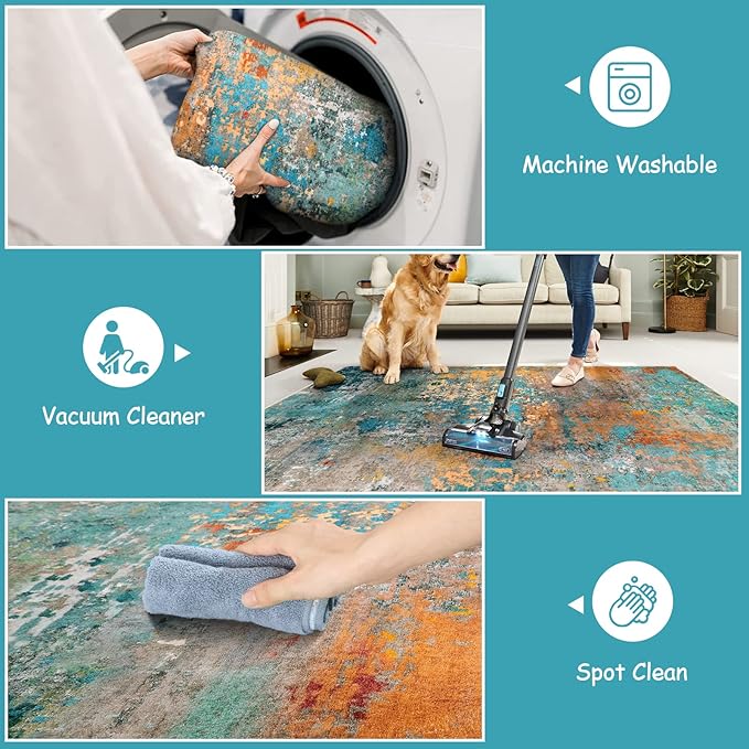 Lahome Modern Abstract Rug - 2x8 Colorful Hallway Runner Rug, Non Skid Washable, Bathroom Carpet, Indoor Floor Entryway Runner for Living Dining Bedroom Kitchen