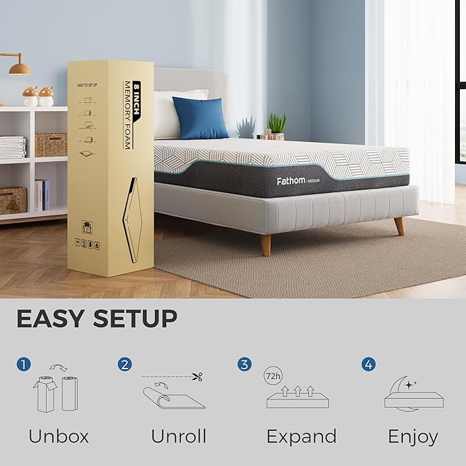 FATHOM Medium California King Mattress 12 Inch Memory Foam Mattress Cal King Bed in a Box for Back Pain Relief and Cool Sleep with Gel Foam and Removeable Fiberglass Free Cover, CertiPUR-US Certified
