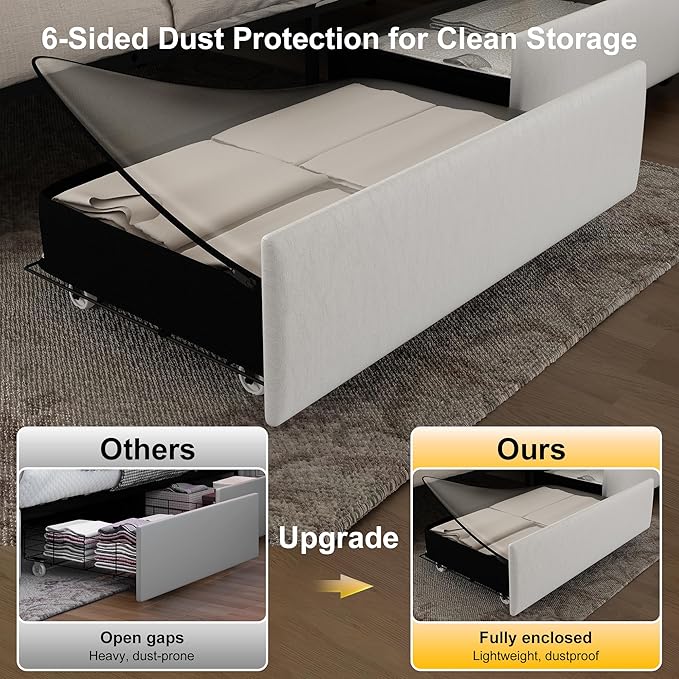 Queen Led Bed Frame with 4 Storage Drawers, Bed Frame with Led Lights No Box Spring Needed, 900 lbs Capacity, Easy Assembly, PU White