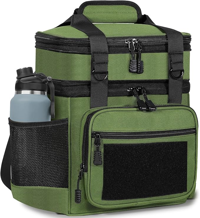 GLENKEY Double Deck Insulated Lunch Box, Expandable Xlarge Lunch Bag Leakproof Cooler Bag Lunch Pail for Men Women Adults Work Shifts Travel Daytrip,22L,Army Green