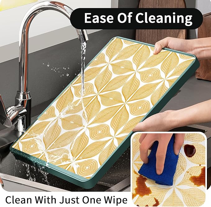 Shelf Liners for Kitchen Cabinets 12in x 20FT, Non Adhesive Cabinet Liner Strong Non-Slip Golden Leaf Drawer Liner, Easy to Clean for Shelf, Cabinet with Knife and Tape Measure