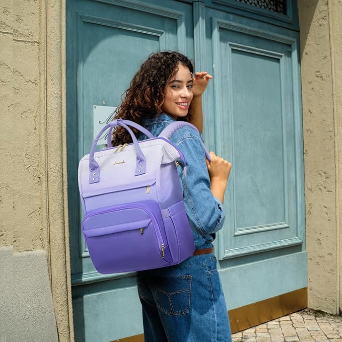 LOVEVOOK Gradient Laptop Backpack for Women,15.6 Inch Work Computer Bakcpack Purse Laptop Bag With Anti-Theft Pocket,Waterproof Carry on Teacher College Backpack for Travel,Purple-White