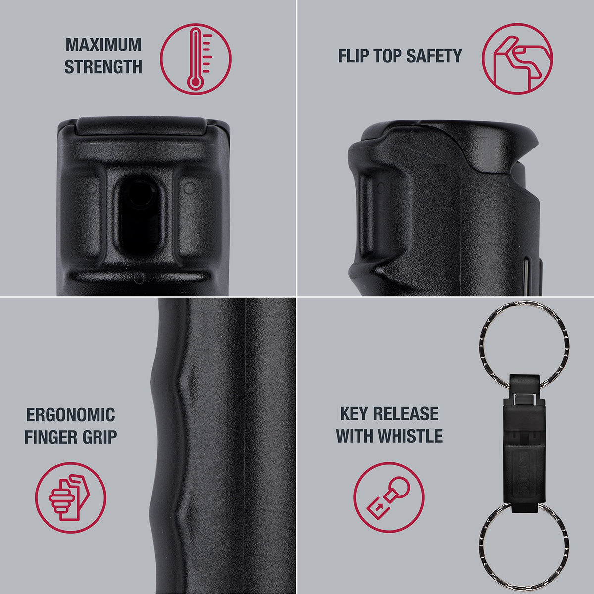 SABRE 2-in-1 Pepper Gel with Detachable Safety Whistle Keychain, 3X longer spray time, 12-Foot, Whistle for Help and Can Be Heard Up to 750 Feet, UV Marking Dye, Ergonomic Finger Grip, Flip Top Safety