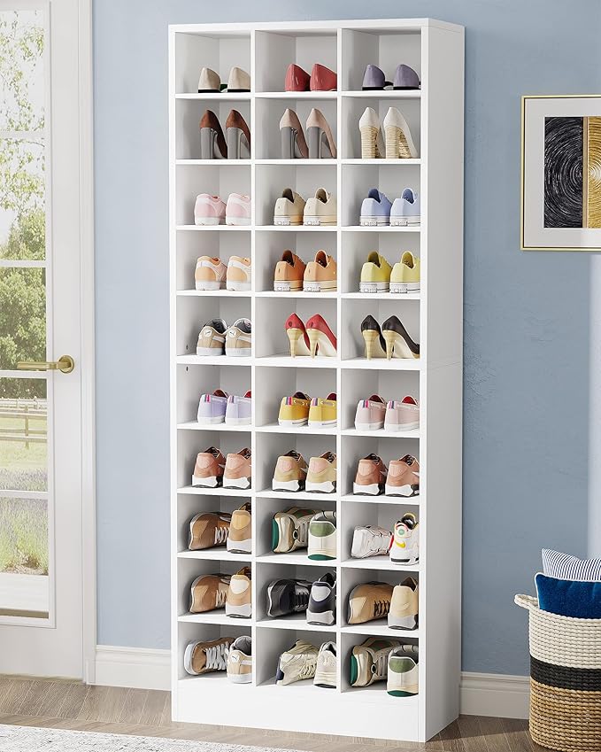 Tribesigns 10-Tier Shoe Storage Cabinet Set of 2, White Wooden Shoe Rack with 30 Cubbies, Freestanding Tall Entryway Shoe Organizer for Closet, Entryway, Living Room