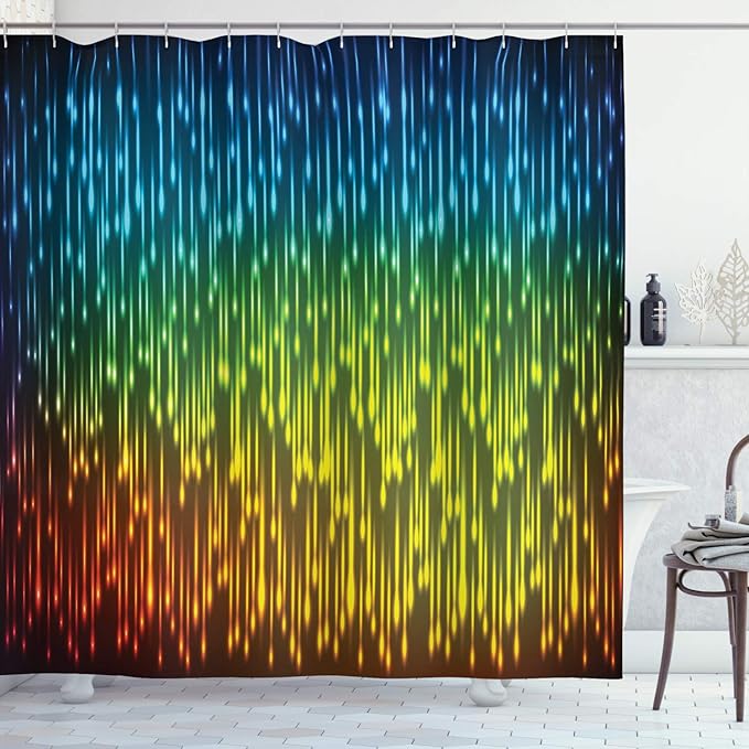 Ambesonne Colorful Shower Curtain, Galaxy Universe Outer Space Inspired Technical Neon Rain Modern Abstract Art Print, Cloth Fabric Bathroom Decor Set with Hooks, 69" W x 75" L, Lime Green Sky Blue