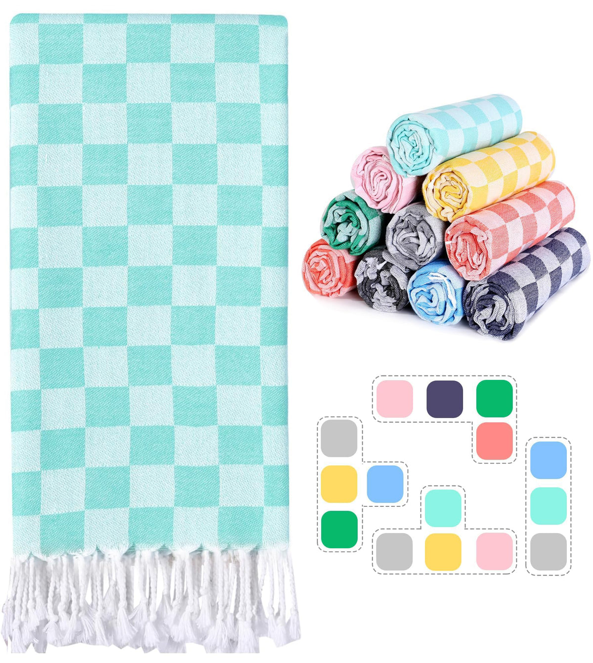Checkered Plaid Turkish Beach Towel Bath Towels Quick Dry Soft Absorbent Men Birthday Gift for Dad Father Papa Husband Brother Uncle Stepfather Boyfriend Bf Father Law Godfather Boss Grandpa Friend