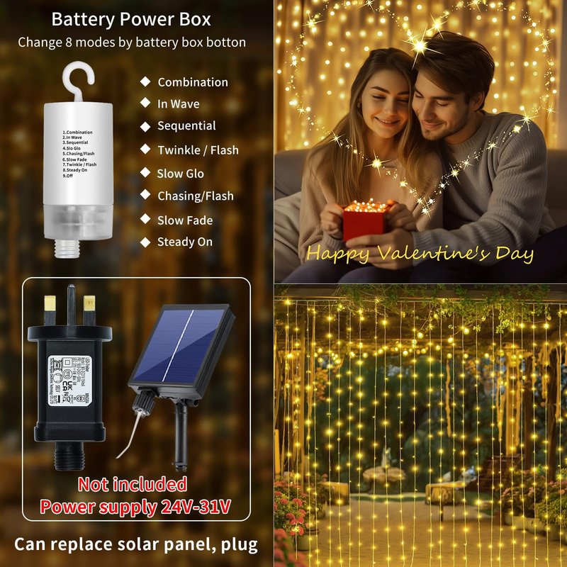 Curtain Lights Battery Operated 10 * 10Ft 300LED Waterfall Light with 8 Modes Remote Dimmable Timer Memory Waterproof Twinkle Fairy String Lights for Indoor Outdoor Backdrop Bedroom Pergola Christmas