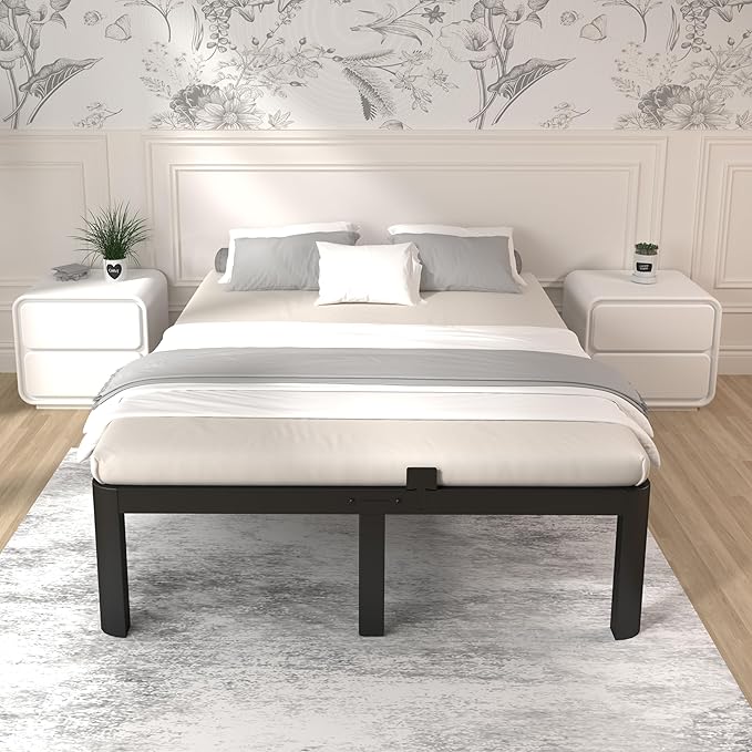 ITIMIDI 12 Inch Bed Frame Full, Heavy Duty Platform Bed Frame Full Size, Safety Design with Rounded Corner Legs and DIY Headboard, Spacious Under-Bed Storage, No Box Spring Needed, Noise Free, Black