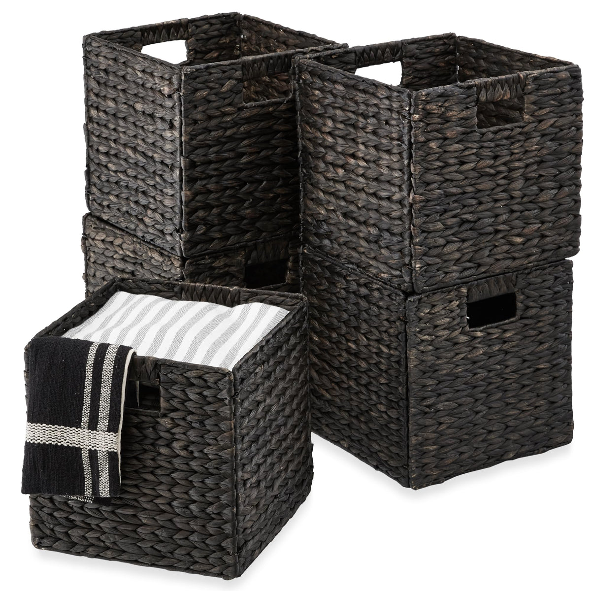 Best Choice Products 10.5x10.5in Pack of 5 Cube Storage Baskets, Water Hyacinth Multipurpose Collapsible Organizers, Handwoven Laundry Totes for Laundry, Living Room, Kids Room & Nursery - White