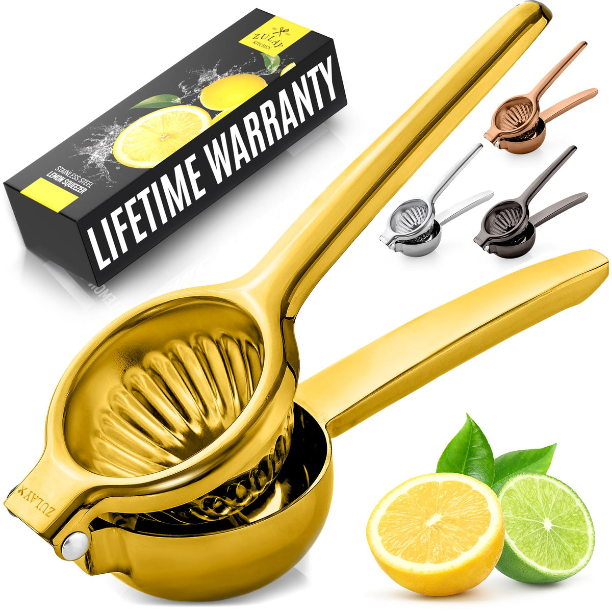 Zulay Kitchen Extra Large Lemon Squeezer Stainless Steel - Easy Squeeze Heavy Duty Lemon Juicer Hand Press - Ergonomic Citrus Squeezer & Fruit Juicer for Small Oranges, Lemons, & Limes - Silver