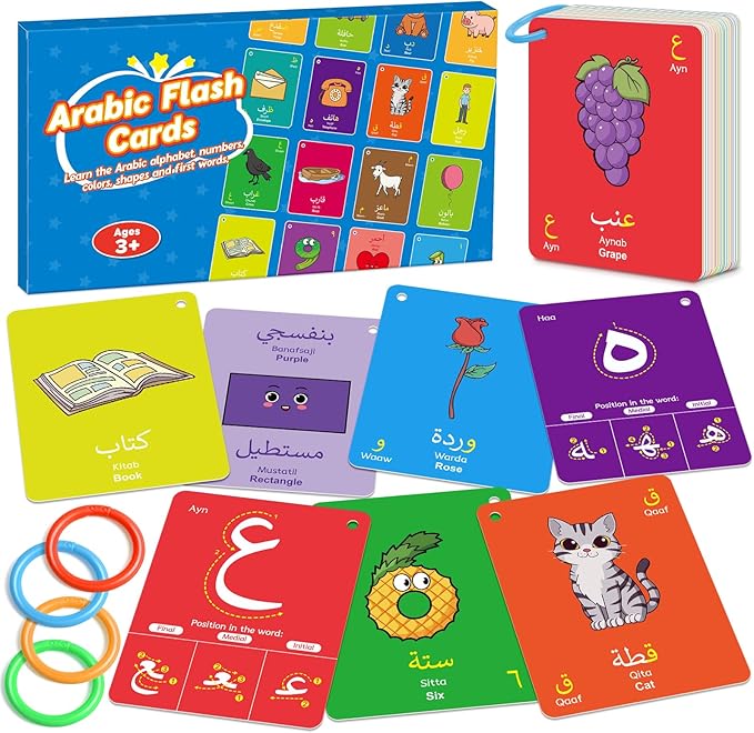 Arabic Alphabet Flash Cards, Learn Arabic Letters for Beginners Adult, Kids, Toddlers, Set of Letter, Sight Word, Color, Shape and Number Flashcard, Preschool Educational Learning Activities