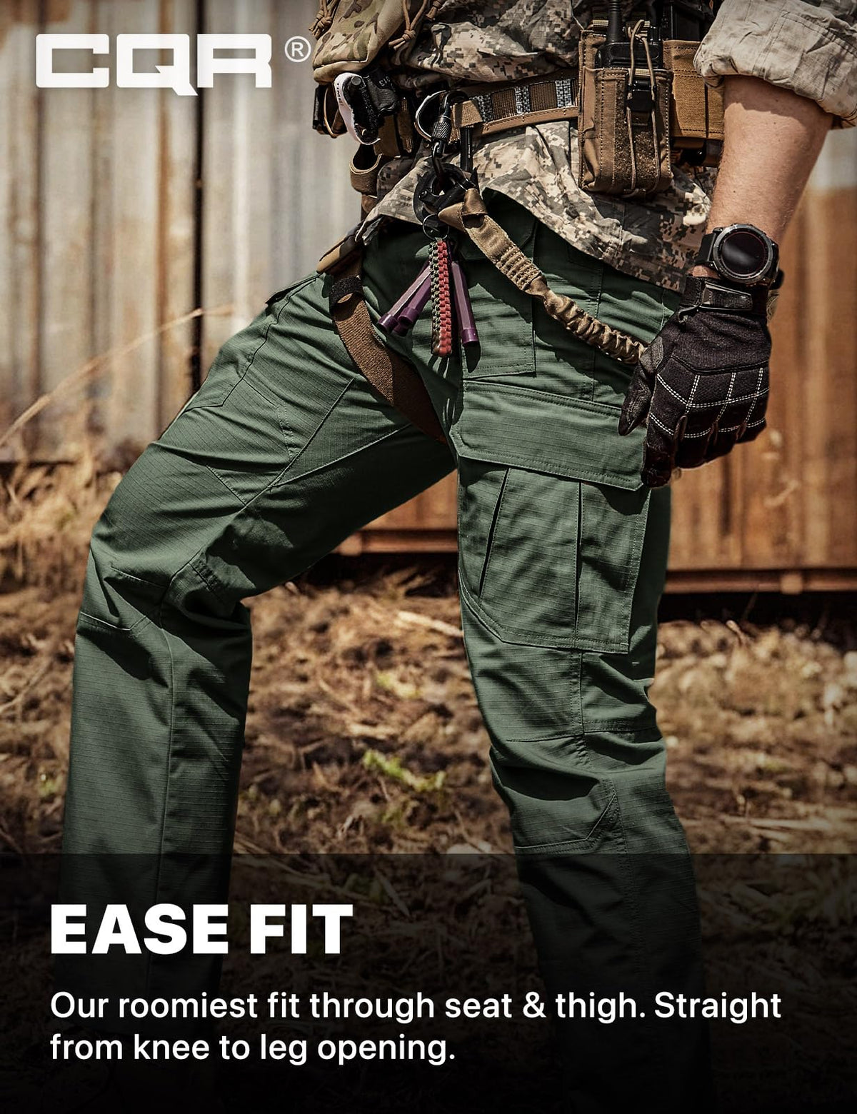 CQR Men's Tactical Pants, Water Resistant Ripstop Cargo Pants, Lightweight EDC Work Hiking Pants, Outdoor Apparel, Raider Mag Green Kelp, 44W x 32L