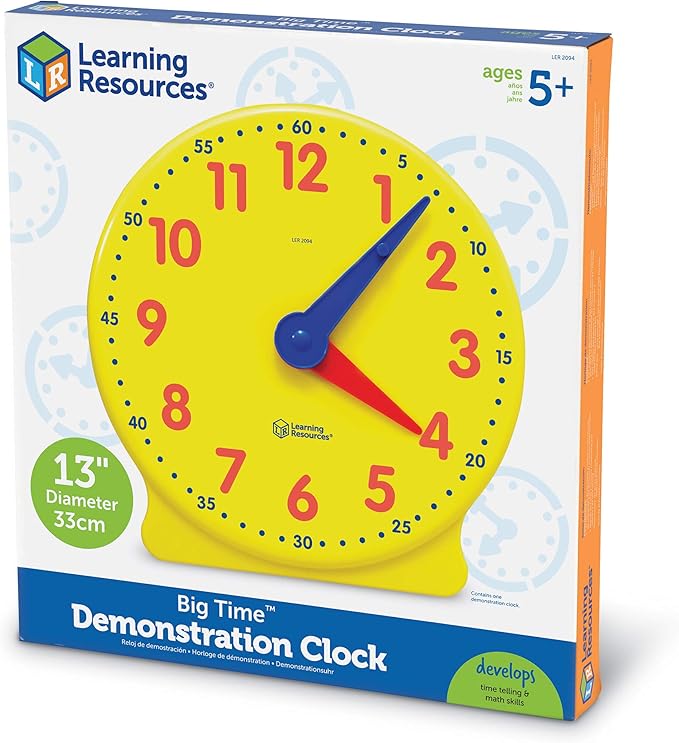 Learning Resources Big Time Learning Clock - Teacher Classroom Must Haves, Elementary School & Montessori Activities, Math Manipulatives, Time Flash Cards, Gifts for Boys and Girls