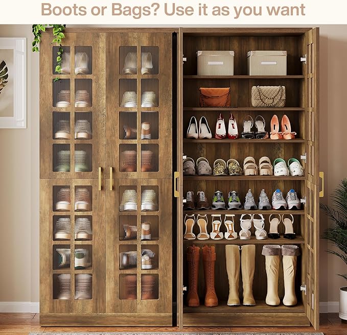 Tribesigns Tall Shoe Cabinet with Doors, 8-Tier Shoe Storage with Adjustable Shelves, Modern Shoe Organizer Shoe Rack Cabinet for Entryway, Hallway, Closet, Living Room, Rustic Brown