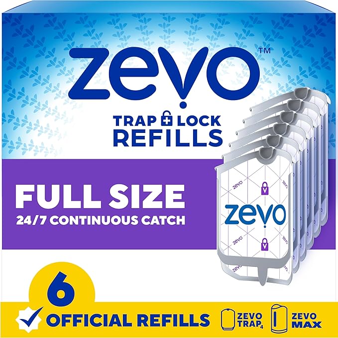 Zevo Flying Insect Trap Official Refill Cartridges - Fits Both Zevo Trap & MAX Indoor Fly Trap - Authentic Trap+Lock Technology to Catch Gnats, House & Fruit Flys (6 Official Refill Cartridges)