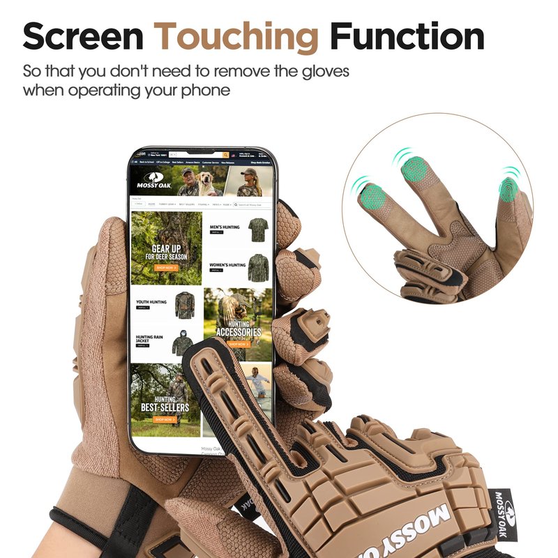 Mossy Oak Men's Touchscreen Motorcycle Gloves - Tactical, Airsoft, Cycling, Hiking, Hunting Gloves with Rubber Guard