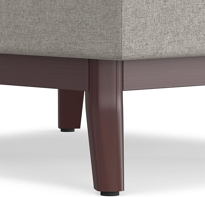 SIMPLIHOME Owen Coffee Table Storage Ottoman - 34 inch Wide Upholstered Woven Fabric Rectangular Lift-Top Ottoman in Cloud Grey, Mid-Century Modern Bench for Living Room with Tapered Legs