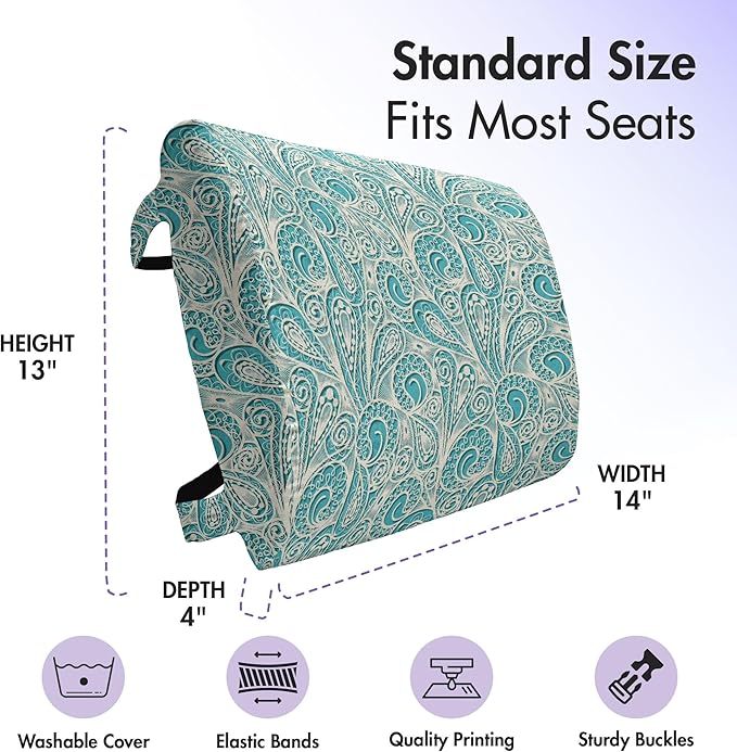 Ambesonne Teal Lumbar Back Support Pillow, Classical Lace Style Pattern with Romantic Feminine Elements Inspired Art Print, High Density Foam for Office Chairs Car Seats, 14" x 13", Teal Beige