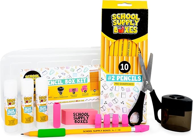 School Supply Boxes | K-5 Bundle (1 Box) | Back to School Essentials Kit for Students & Teachers | Includes Wide-Ruled Paper Products, Crayons, Markers, Colored Pencils, & More