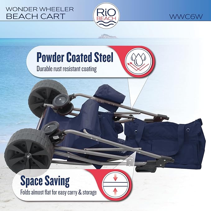 Rio Beach Wonder Wheeler Deluxe Utility, Lawn, and Beach Foldable Cart, Blue Print