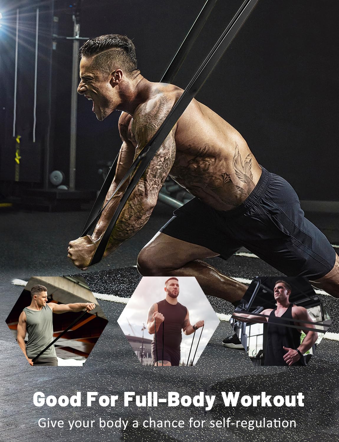 Resistance Bands, Pull Up Assist Bands - Workout Bands, Eexercise Bands, Long Resistance Bands Set for Working Out, Fitness, Training, Physical Therapy for Men Women - Black