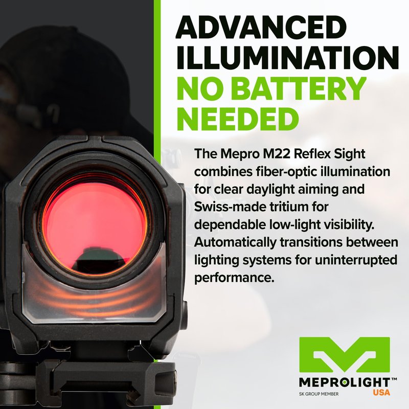 Meprolight Mepro M22 Self-Illuminated Reflex Sight, 3.5/40 MOA Bullseye, Amber Reticle, Fiber-Optic & Tritium, Night Vision Compatible, Rugged Design (56223200)