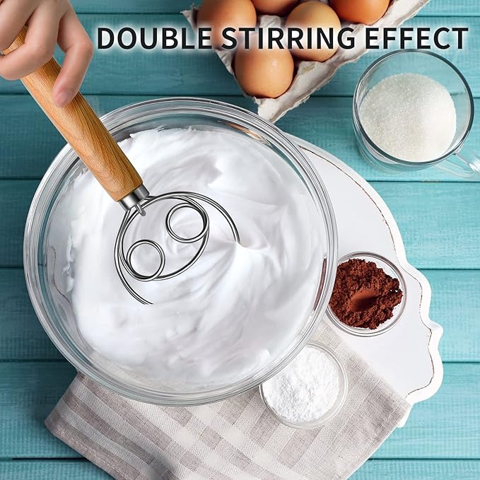 TEEVEA Danish Dough Whisk Stainless Steel Wooden Handle for Sourdough Bread
