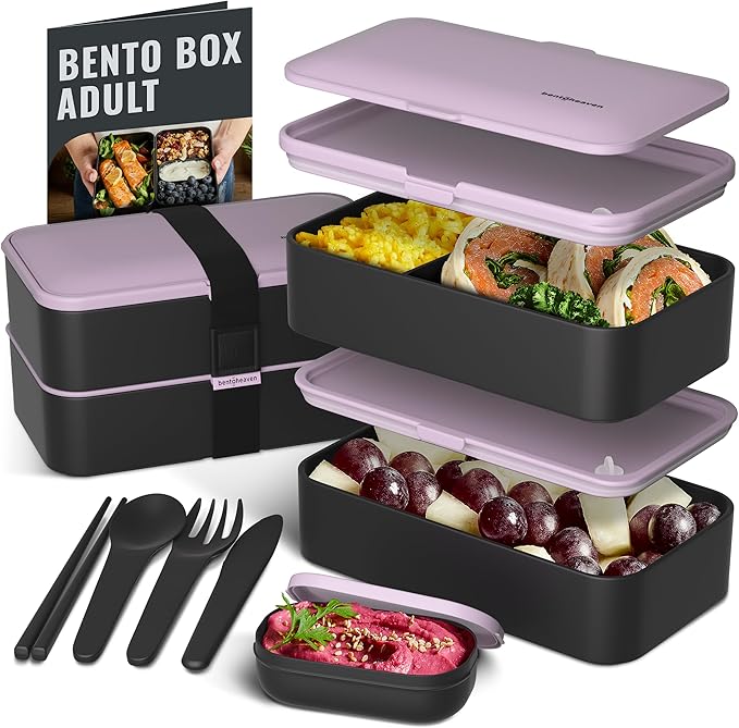 Bentoheaven Bento Box Adult, Stackable Lunch Box, 40 oz, Symph Onyx