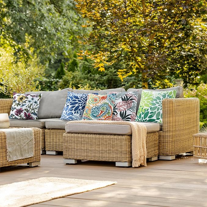 Outdoor Pillows Waterproof Set of 2 Decorative Throw Pillows with Inserts 18×18 Inch Outdoor Square Pillows for Patio Furniture(Paisley Print)