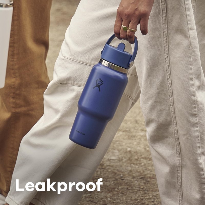 Hydro Flask Travel Water Bottle - Insulated Stainless Steel - Wide Straw Lid, Non Spill, Leakproof in 32 Oz Tonal White