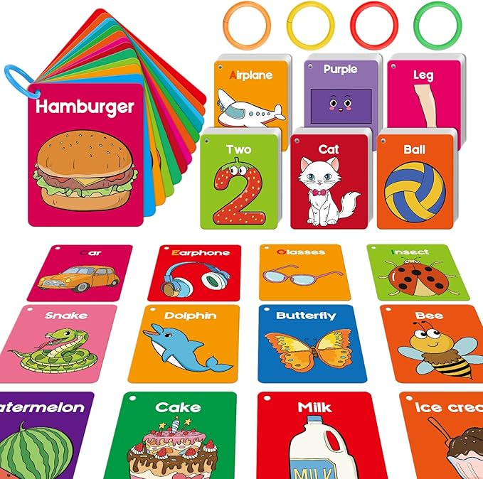 Toddler Flash Cards Baby Cognitive Flashcards for Kids, Alphabet, Animals, Numbers, Shapes Colors, First Words, Body Parts, Foods, Educational Toys Preschool Kindergarten Learning Activities