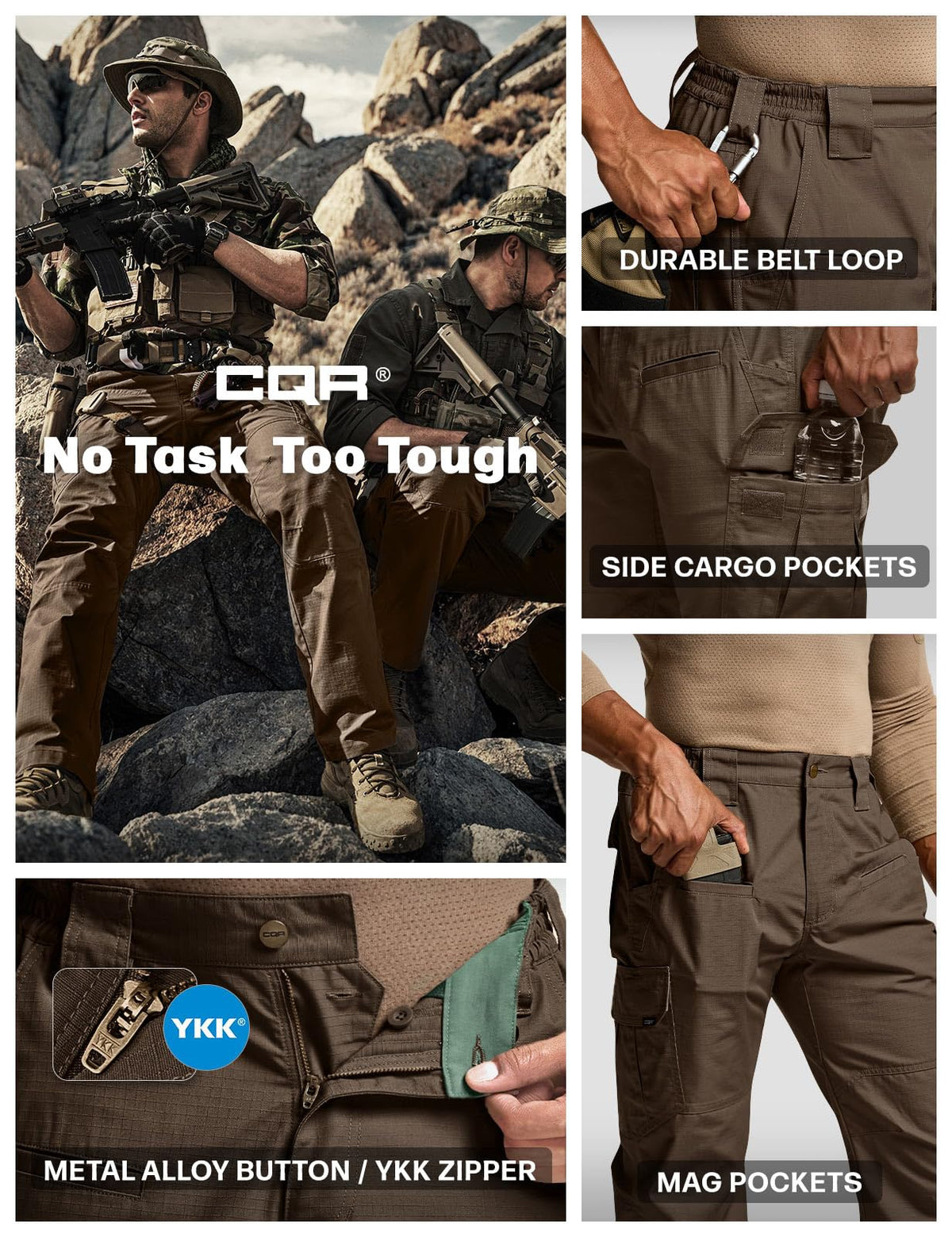 CQR Men's Tactical Pants, Water Resistant Ripstop Cargo Pants, Lightweight EDC Work Hiking Pants, Outdoor Apparel, Raider Tundra, 28W x 30L