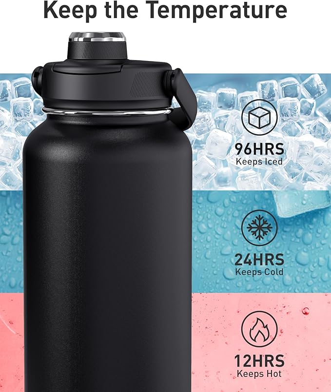 TOURIT 32 oz Insulated Water Bottle, Stainless Steel Sports Water Bottles With Top Handle, Double-Wall Travel Thermal Water Flask, BPA Free Leakproof Water Bottle for Sports and Travel,Blue Voilet