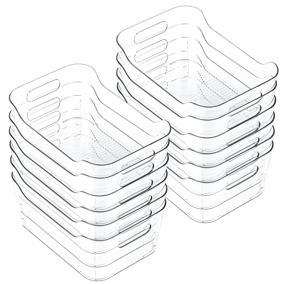 CiWiVOKi 6 Pack Clear Stackable Storage Bins with Bamboo Lids, Trash Bag Holder Dispenser Under Sink Organizer for 4-13 Gal Bags, Plastic Storage Containers for Pantry Bathroom Kitchen Organization