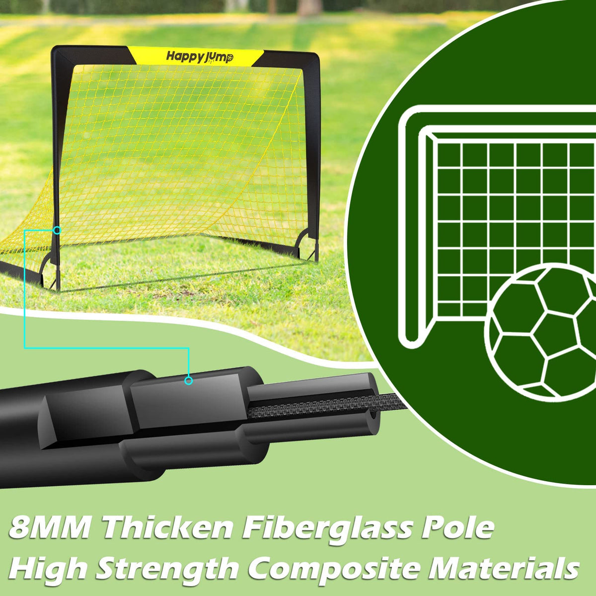 Happy Jump Soccer Goal Pop Up Foldable Soccer Net for Backyard, 2 Set (4X3 FT, 2 Set)