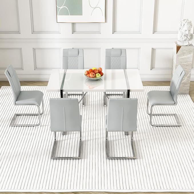 Modern Rectangular Dining Room Table & Chairs Set, PU Leather Upholstered, 55" Dinner Table for Kitchen & Dining Room